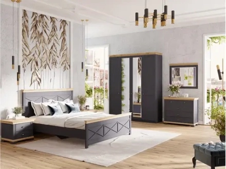 Лиана Кровать 1600 Дуб Крафт Золотой/Графит