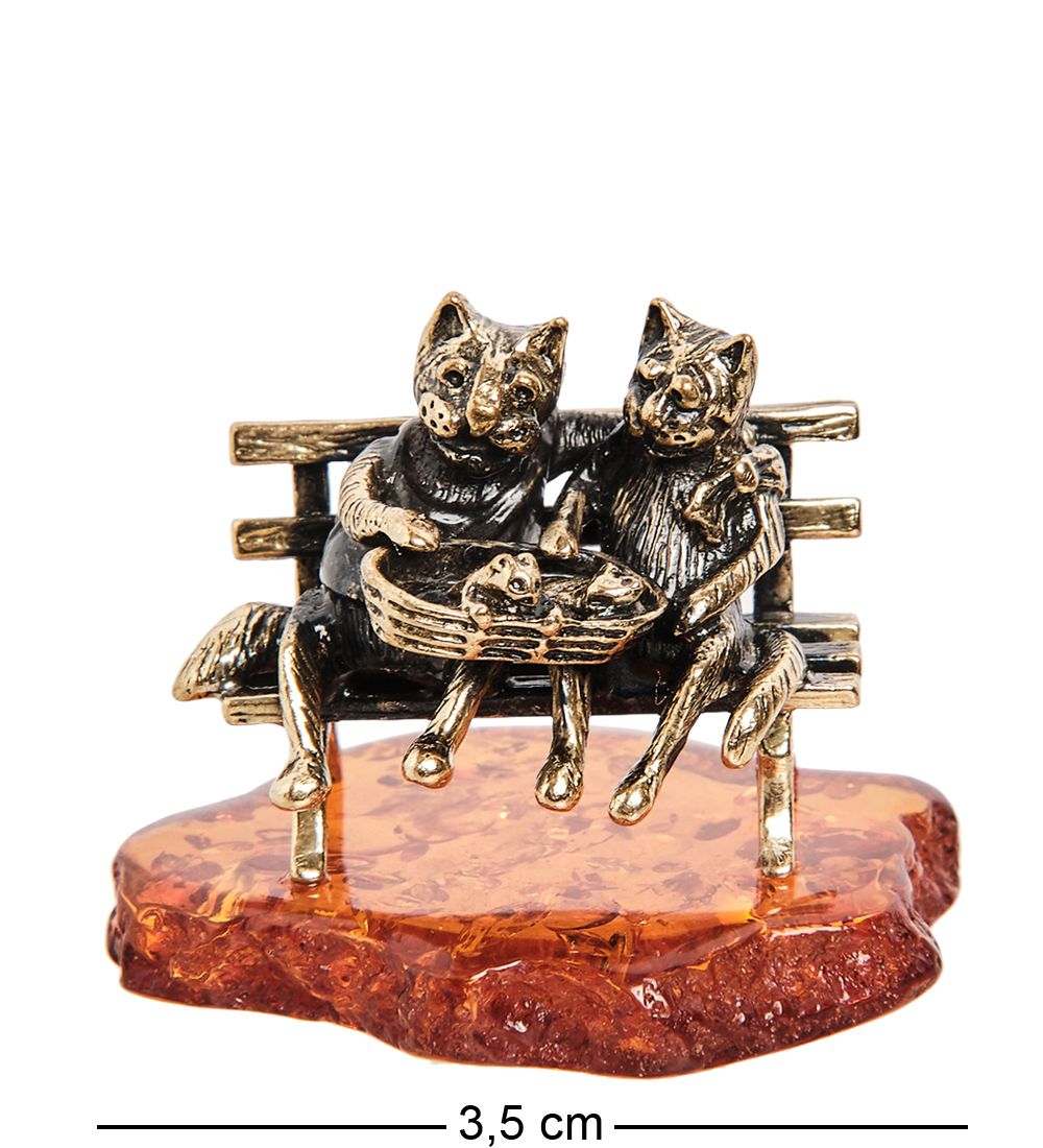 Народные промыслы AM-1054 Фигурка «Коты Пара с котятами» (латунь, янтарь)