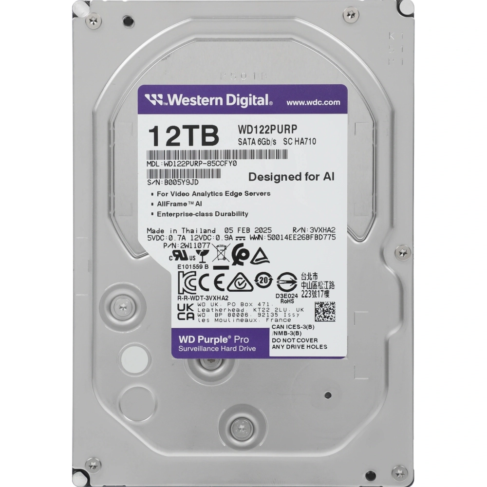 Жесткий диск WD SATA-III 12TB WD122PURP Surveillance Purple Pro