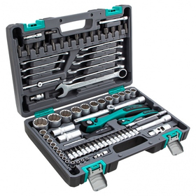 Набор инструментов 1/2", 1/4", CrV, 12 гранные головки, пластиковый кейс, 82 предмета Stels