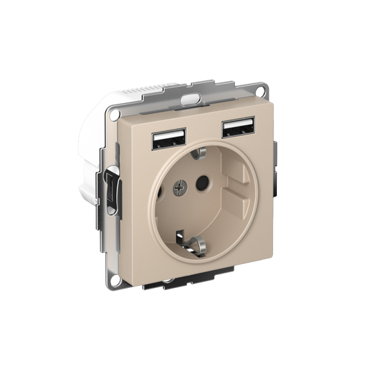 Розетка AtlasDesign 16А с 2-мя заряд. устройствами USB тип A+A 5В/2.4А 2х5В/1.2А механизм песочн. SE ATN001230