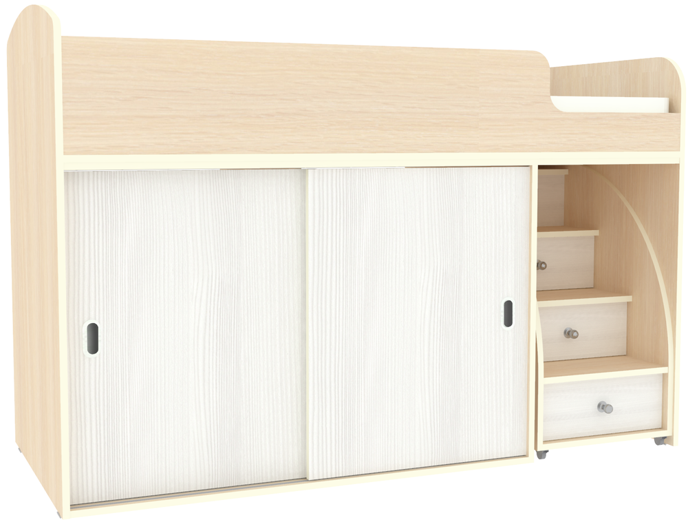 Кровать-чердак КарИВи Малыш Купе  Дуб Молочный Белое Дерево