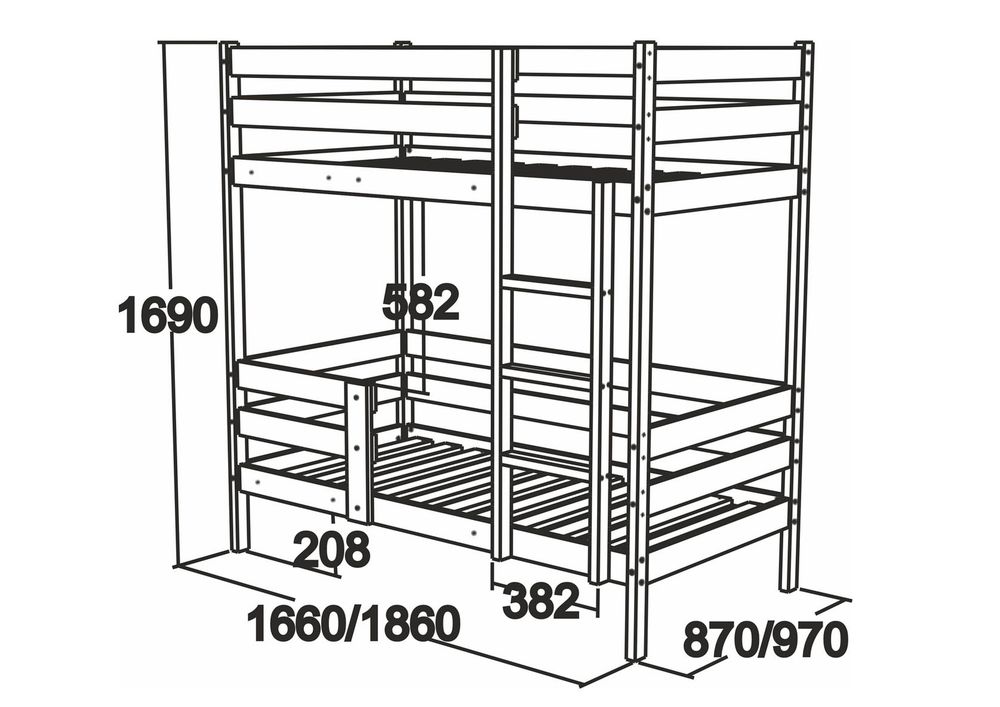 Кровать 2-х ярусная "Аист-2" 900х1800(Белая), массив дерева, Аист г.Волжск