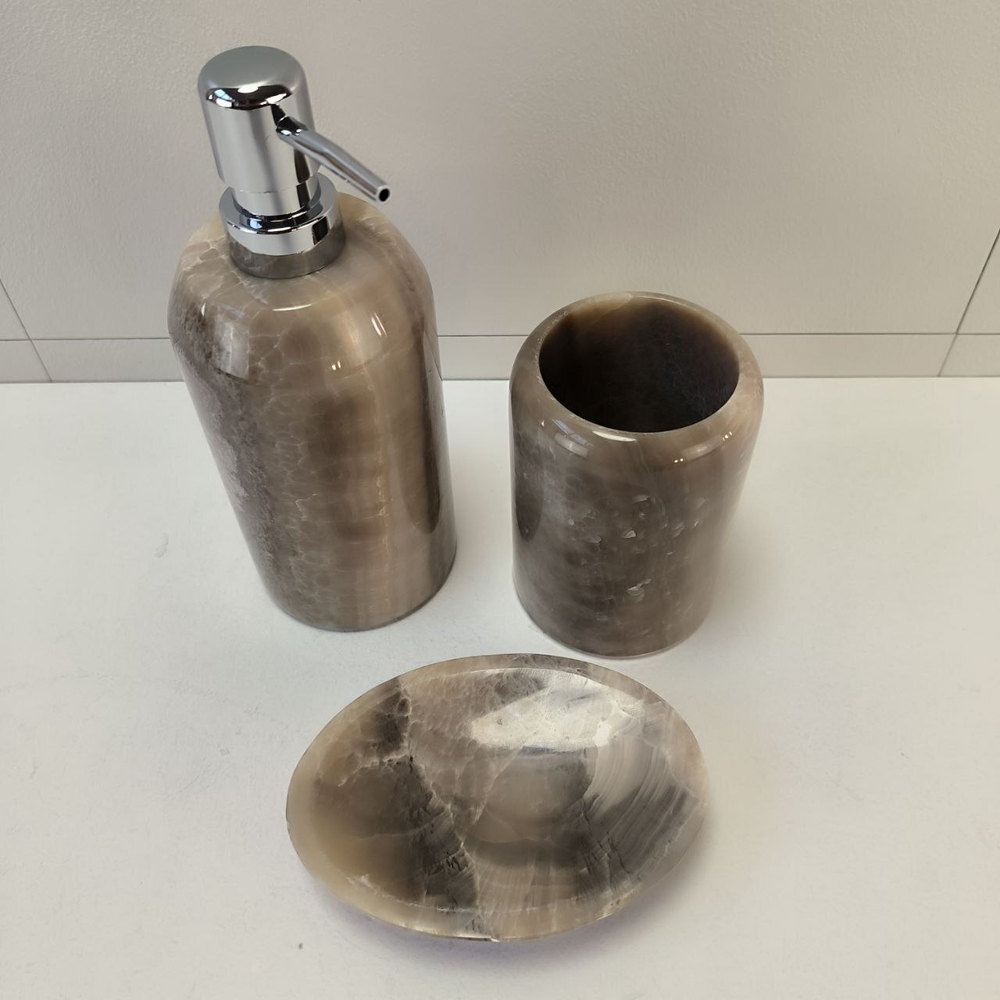 Набор из оникса 3 предм Grey NO-63255  дозатор, стаканчик, мыльница 151
