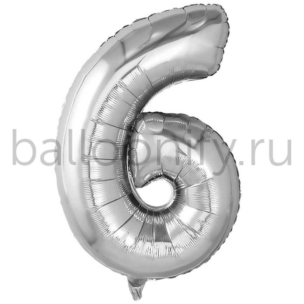 Шар ЦИФРА 6 Металлик Silver 32" 81 см