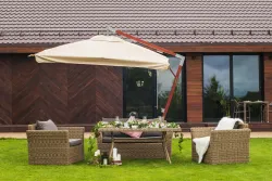 "Аффогато" обеденная группа из искусственного ротанга, цвет соломенный