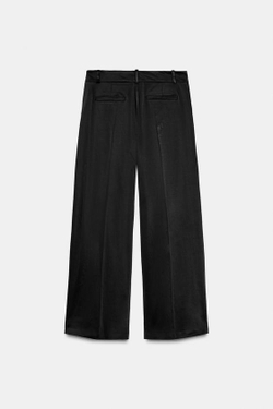 ZARA АТЛАСНЫЕ БРЮКИ С ЗАЩИПАМИ — ZW COLLECTION, ЧЕРНЫЙ