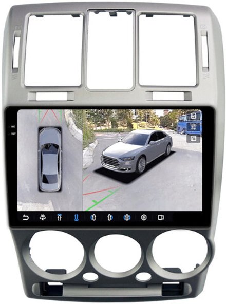 Магнитола для Hyundai Getz 2002-2011 (рамка серебро) - FarCar BX3073-2M-360 монитор 9.5" 2K QLED на Android 13, 6Гб+128Гб, CarPlay, 4G SIM-слот, 4 камеры в комплекте