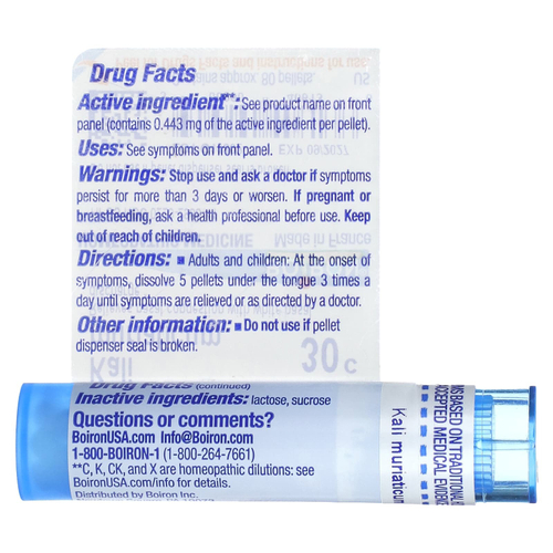 Boiron, Kali muriaticum, 30C, средство для облегчения заложенности носа, примерно 80 гранул