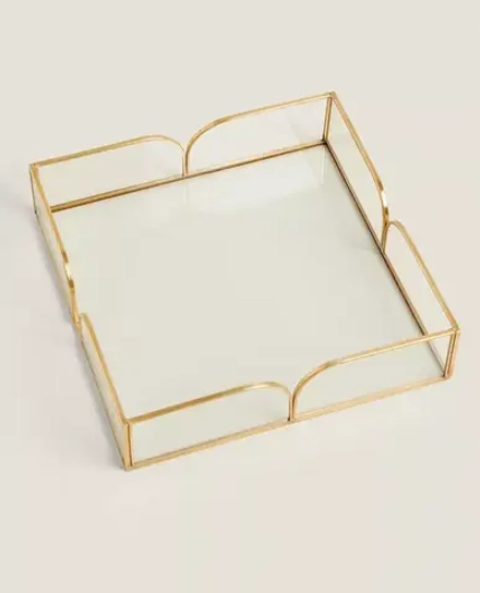 ZARA HOME СТЕКЛЯННЫЙ ДЕРЖАТЕЛЬ ДЛЯ САЛФЕТОК С МЕТАЛЛИЧЕСКОЙ ОТДЕЛКОЙ, ЗОЛОТОЙ