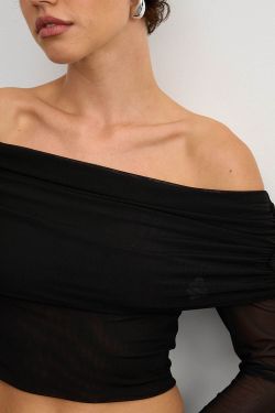 Лонгслив с открытыми плечами из сетки стрейч черного цвета