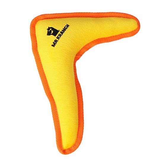 Mr. Kranch Игрушка для собак средних и крупных пород Бумеранг с пищалкой желтый, 34*28,5*6,5 см