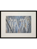 Картина авторская акварельная в паспарту 30х40 см на стену для интерьера "После рыбалки"