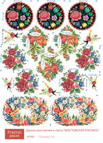 Трансфер переводной - декаль для свечей и гипса жостовская роспись 006