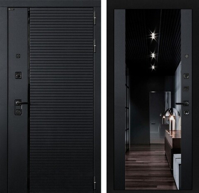 Стальная дверь Черный кварц с зеркалом - 1097