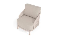 "Верона" кресло плетеное из роупа, каркас алюминий белый муар, роуп бежевый круглый, ткань бежевая 15052