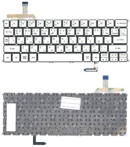 Клавиатура для ноутбука Acer Aspire S7, S7-191, S7-192, S7-391, S7-392 Series (СЕРЕБРИСТАЯ, БЕЗ РАМКИ)