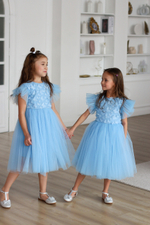 Нарядное пышное платье "Бабочки", цвет голубой