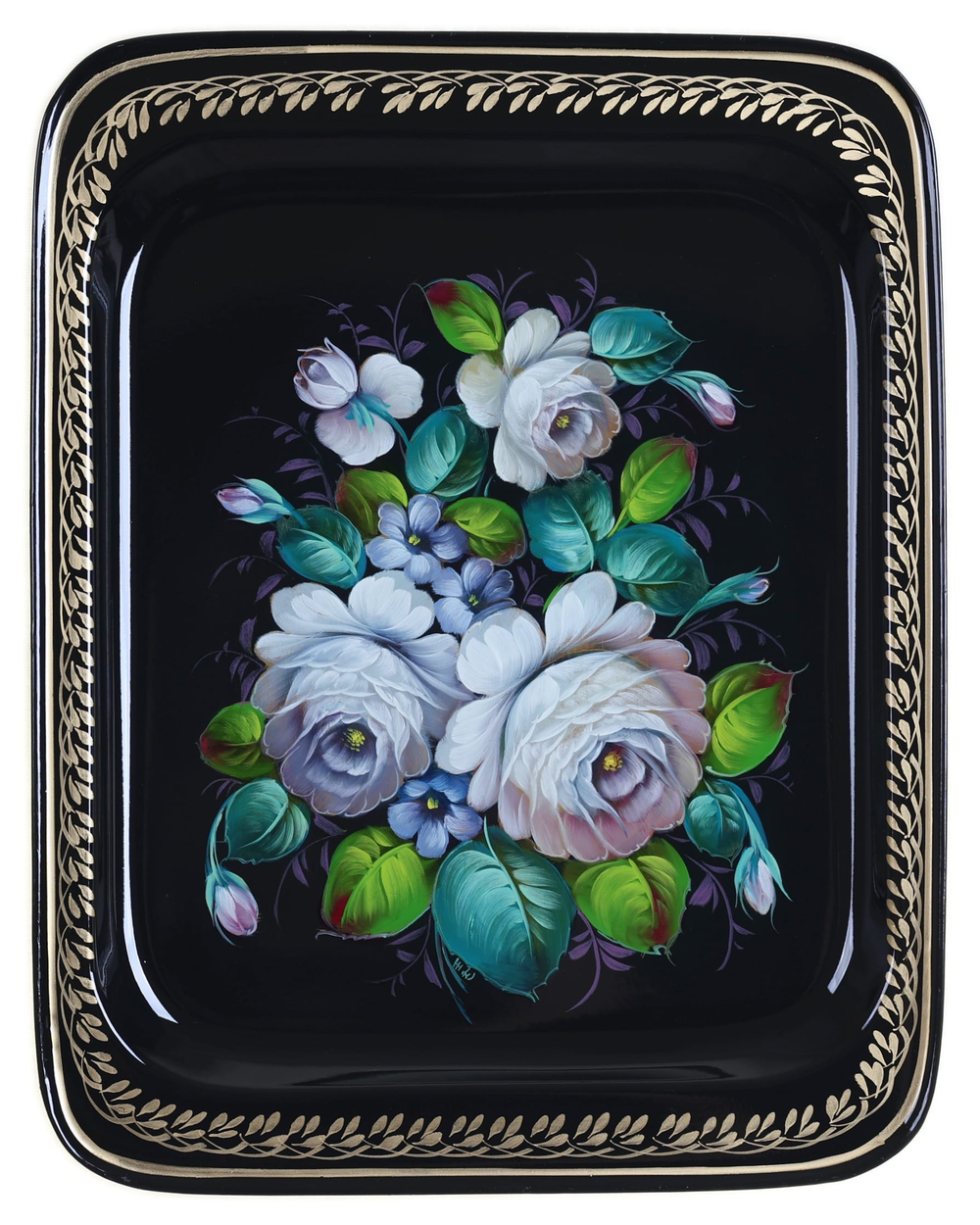 Жостовский поднос декоративный, размер 33х26 см (A13), металлический