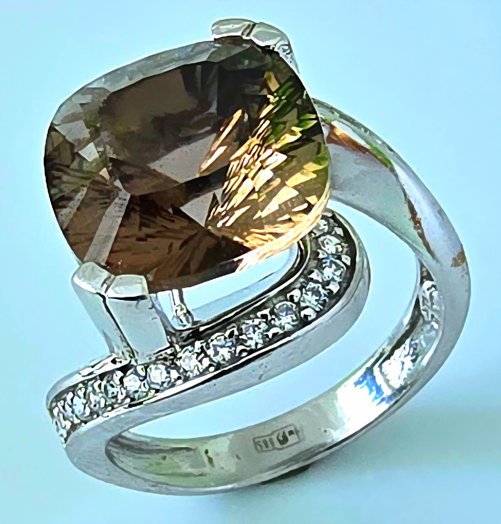 Кольцо Эстерелла золото 585, раухтопаз, фианит