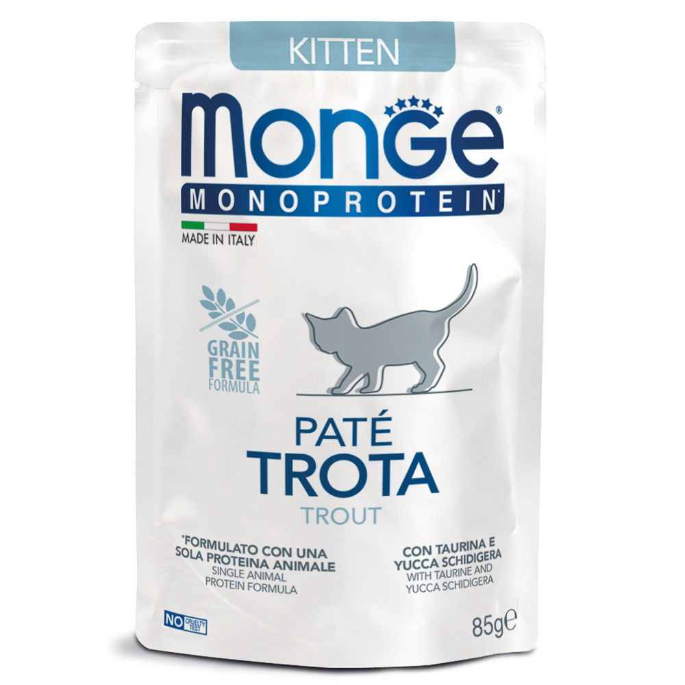 Влажный корм Monge Cat Natural Monoprotein для котят и беременных кошек, из форели, паучи 85 г - 28 шт