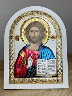 Спаситель, икона арочная, белое дерево, эмаль 175х225