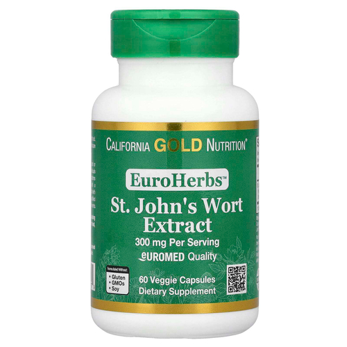 California Gold Nutrition, EuroHerbs™, экстракт зверобоя, качество Euromed, 300 мг, 60 растительных капсул