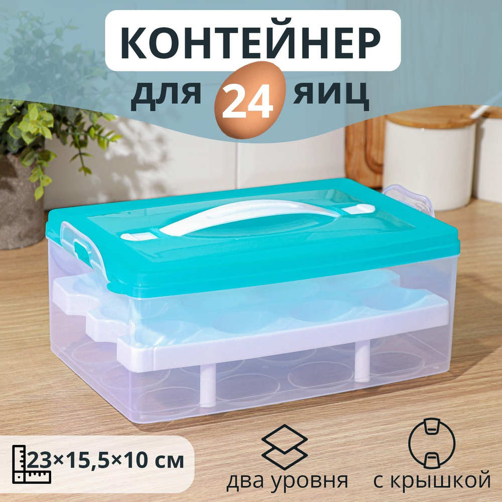 Контейнер для хранения яиц 24 ячейки двухуровневый 24 х16 х11 см, цвета МИКС 1428622