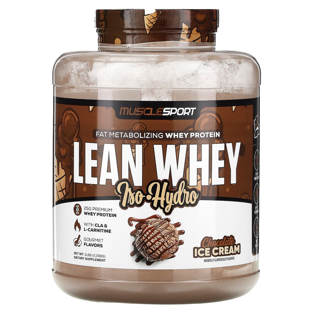 MuscleSport, Постная сыворотка, изогидро, шоколадное мороженое, 2268 г (5 фунтов)