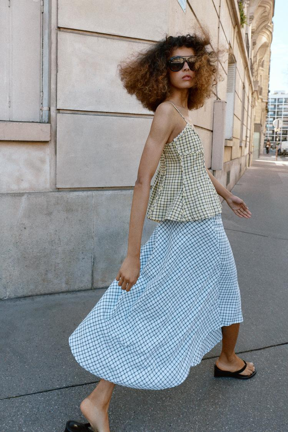 ZARA ТОП В БЕЛЬЕВОМ СТИЛЕ В КЛЕТКУ, ЖЕЛТЫЙ