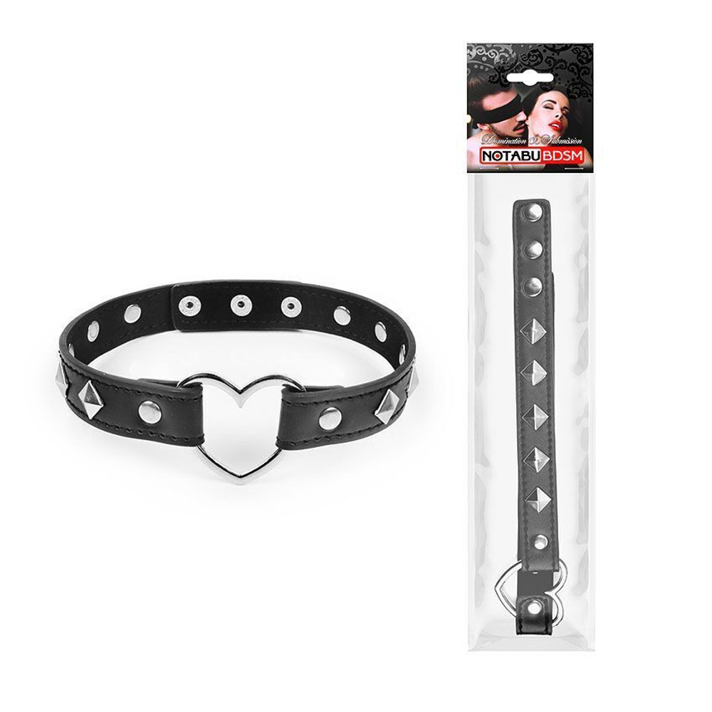 Черный ошейник с серебристыми ромбиками и сердечком (Цвет: черный с серебристым)