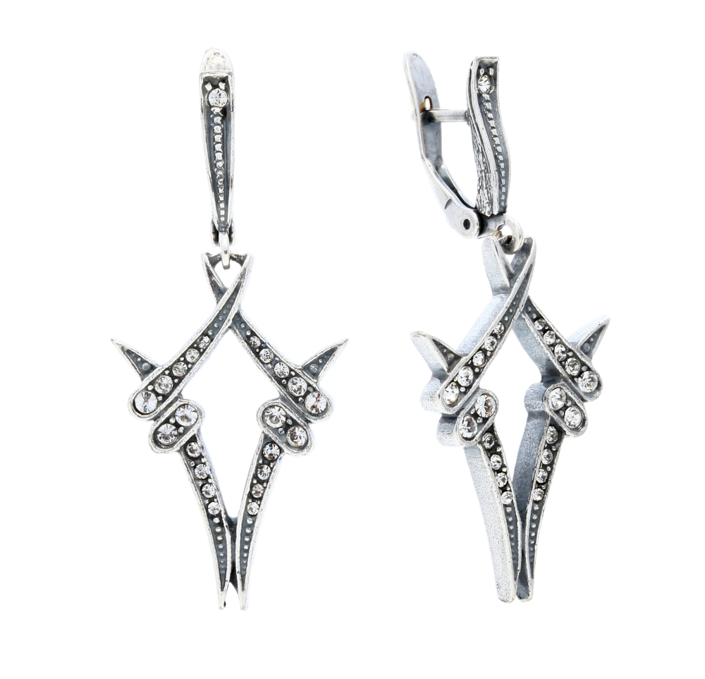 "Тиз" серьги в серебряном покрытии из коллекции "Crystal Fang" от Jenavi с английским замком