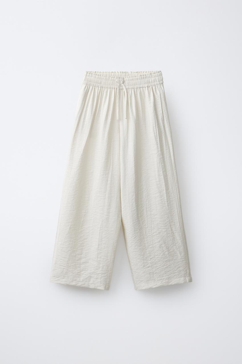 ZARA БРЮКИ WIDE LEG С ЖАТЫМ ЭФФЕКТОМ, СВЕТЛО-БЕЖЕВЫЙ