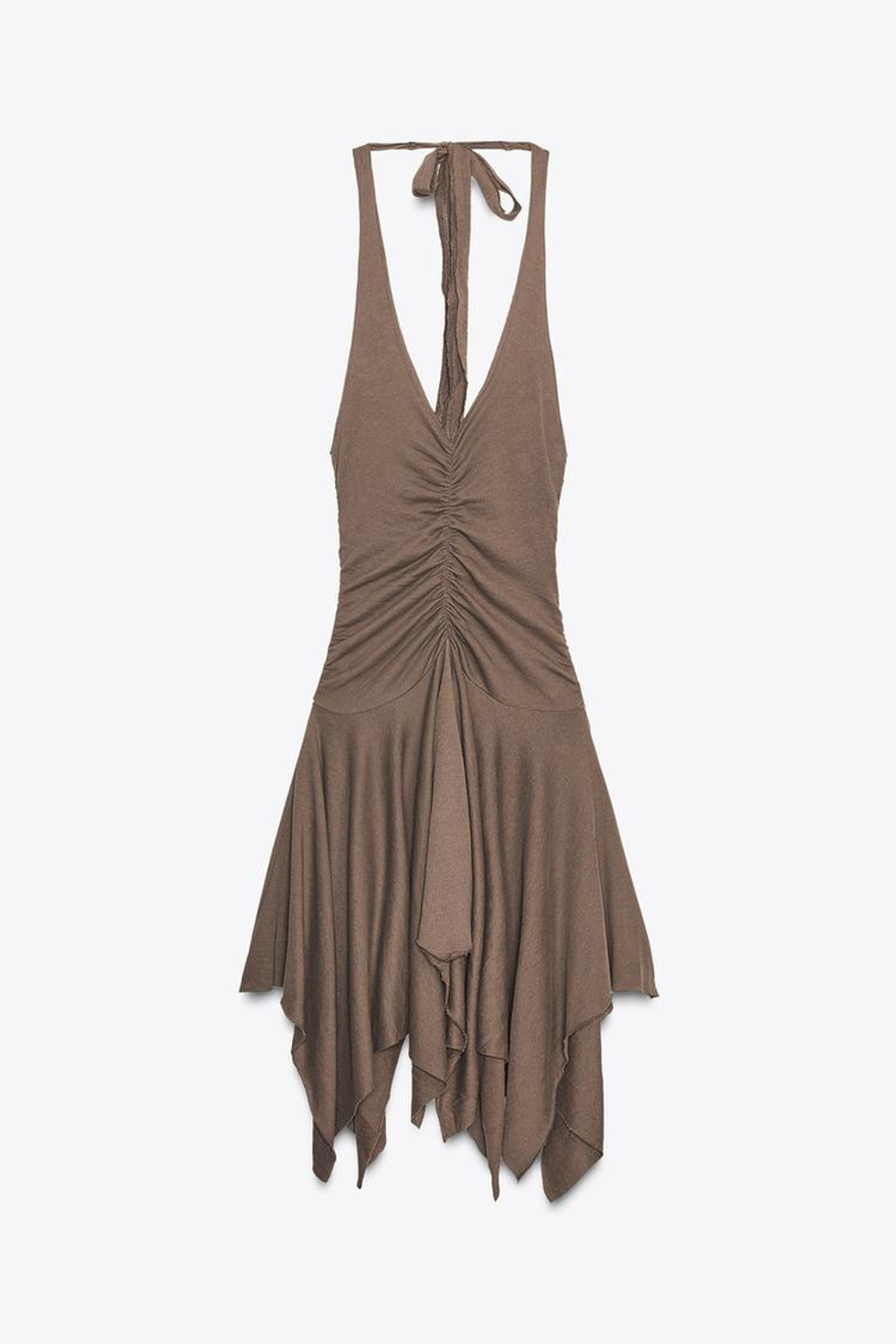 ZARA ПЛАТЬЕ-ХАЛТЕР АСИММЕТРИЧНОГО КРОЯ, КОРИЧНЕВЫЙ