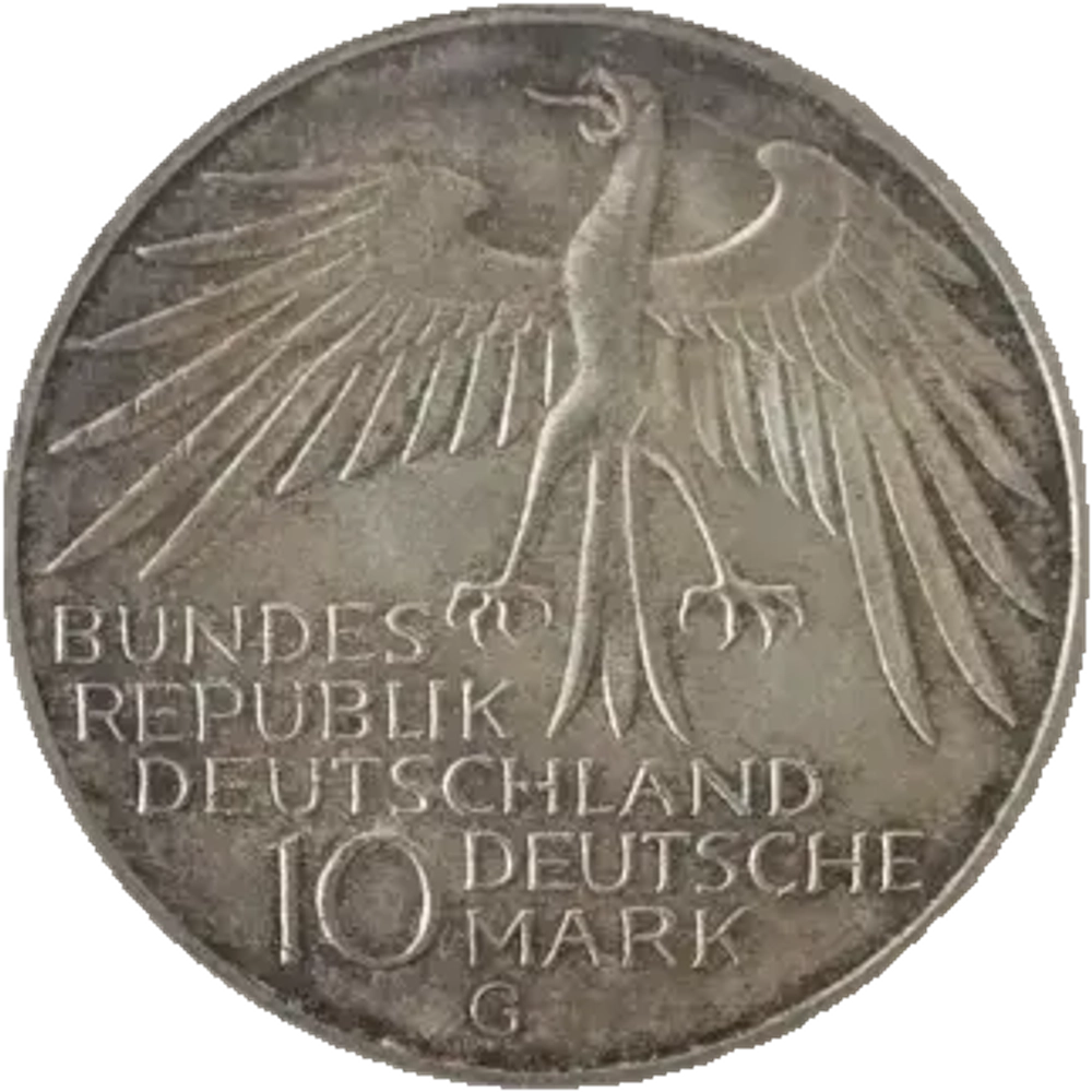 Germany, 10 Deutsche Mark 1972 – Munich Olympic Games (Karlsruhe Mint - G), XF
