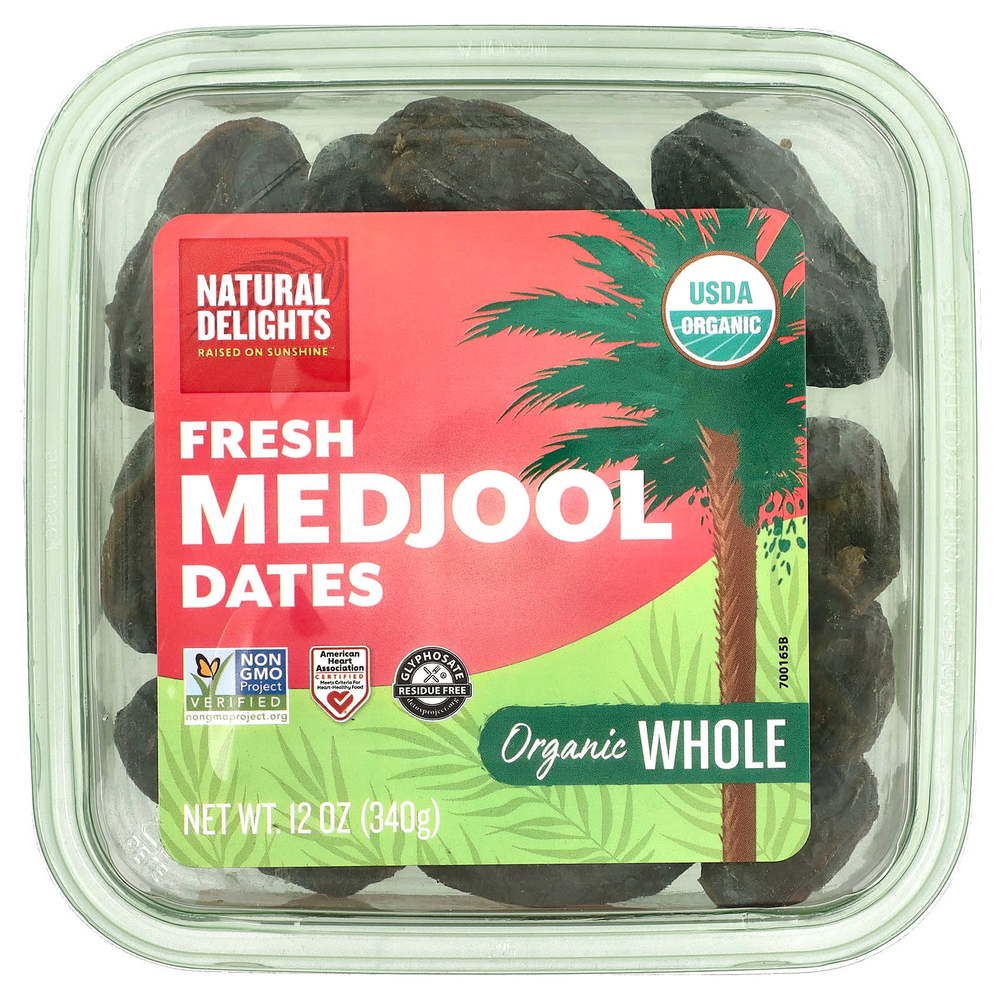 Natural Delights, Органические свежие финики Medjool, цельные, 340 г (12 унций)