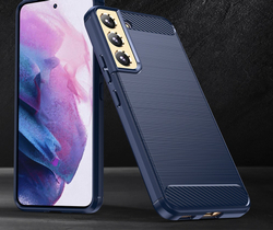 Чехол синего цвета в стиле карбон для смартфона Samsung Galaxy S23, серия Carbon от Caseport