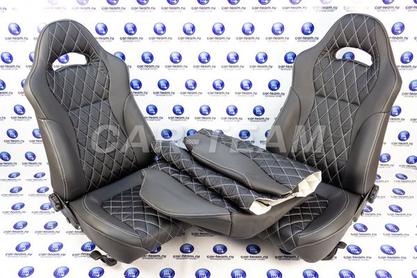 Сиденья "Recaro" (Рекаро) в сборе на ВАЗ 2108, 2109, 21099, 2113, 2114, 2115 из экокожи с узором "Одинарный ромб 4см"