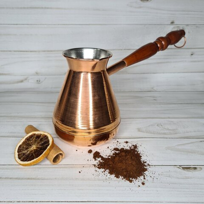 Турка "Базилик"с деревянной резной ручкой и оловянным лужением 500 мл. Россия (медная)