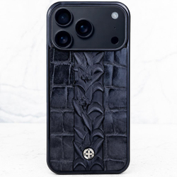 Чехол iPhone из кожи крокодила с вставкой обсидиан Oleander Noir — Euphoria HM
