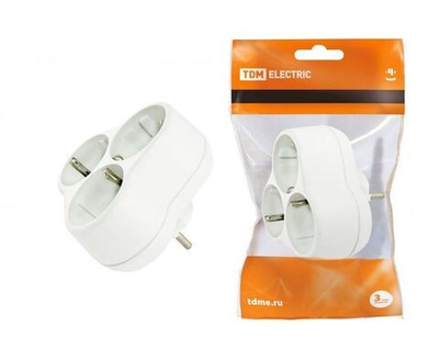 Разветвитель электрический сетевой TDM Electric / ТДМ Электрик блок 2П+З круглый, 3 розетки 16А 250B белый, SQ1806-0028 / тройник (комплект из 2 шт)