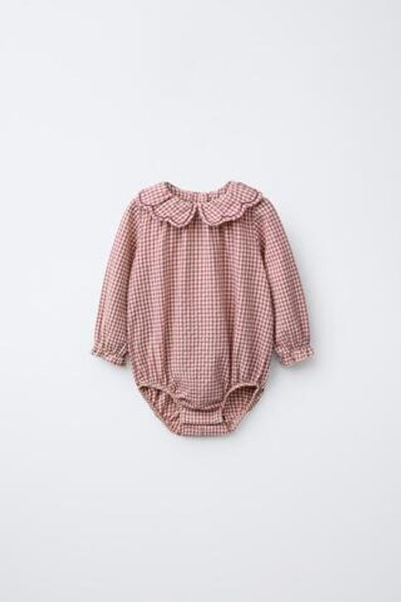 ZARA КОМБИНЕЗОН В КЛЕТКУ ВИШИ, ТЕМНО-РОЗОВЫЙ