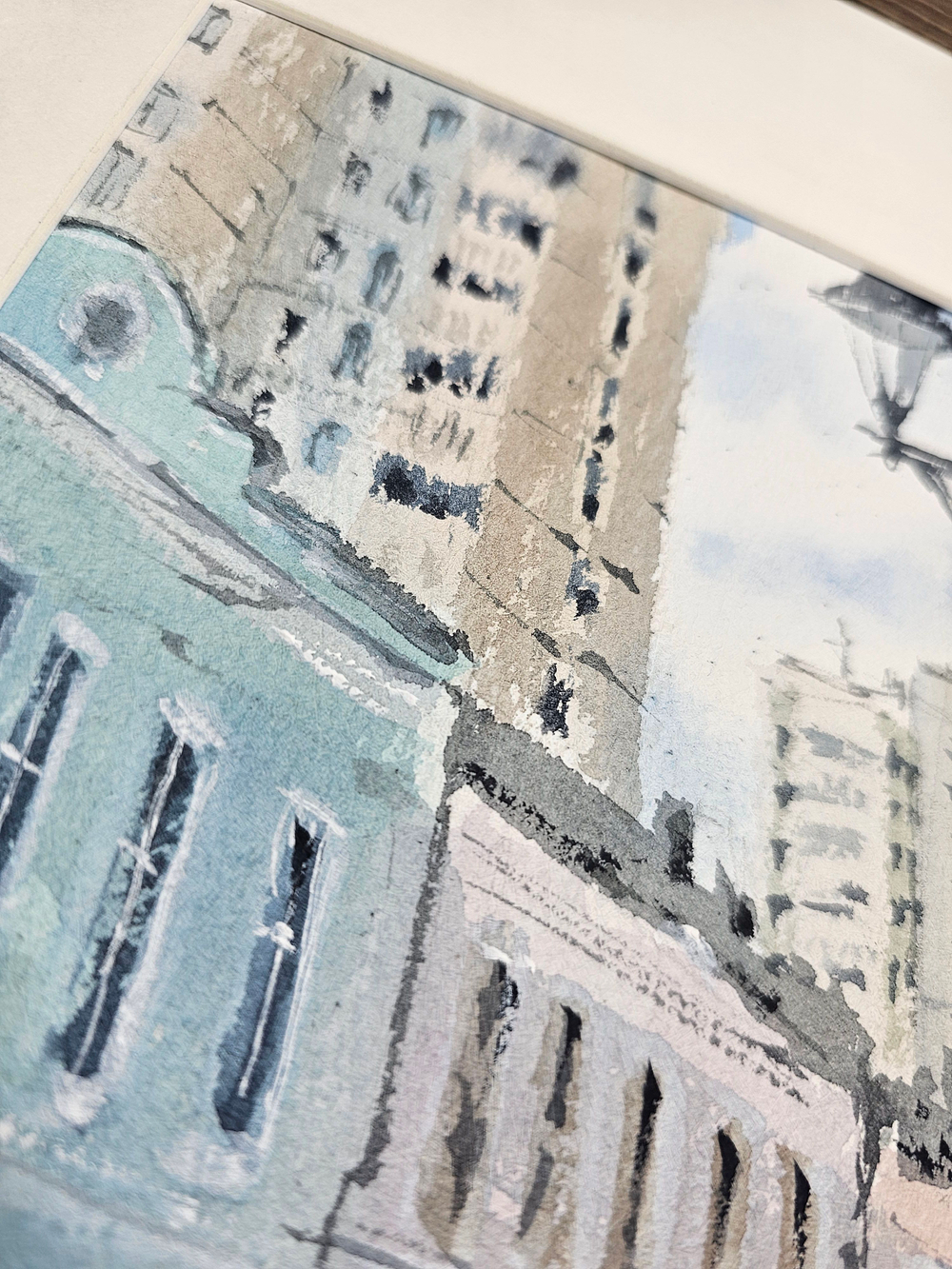 Картина авторская акварельная в паспарту 40х50 см на стену для интерьера "Школьная улица. Москва"