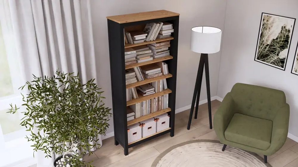 Стеллаж - аналог IKEA HEMNES / ХЕМНЭС/ ХЕМНЕС / КЫМОР / ИКЕА 90х198х37 см, чёрный/светло-коричневый