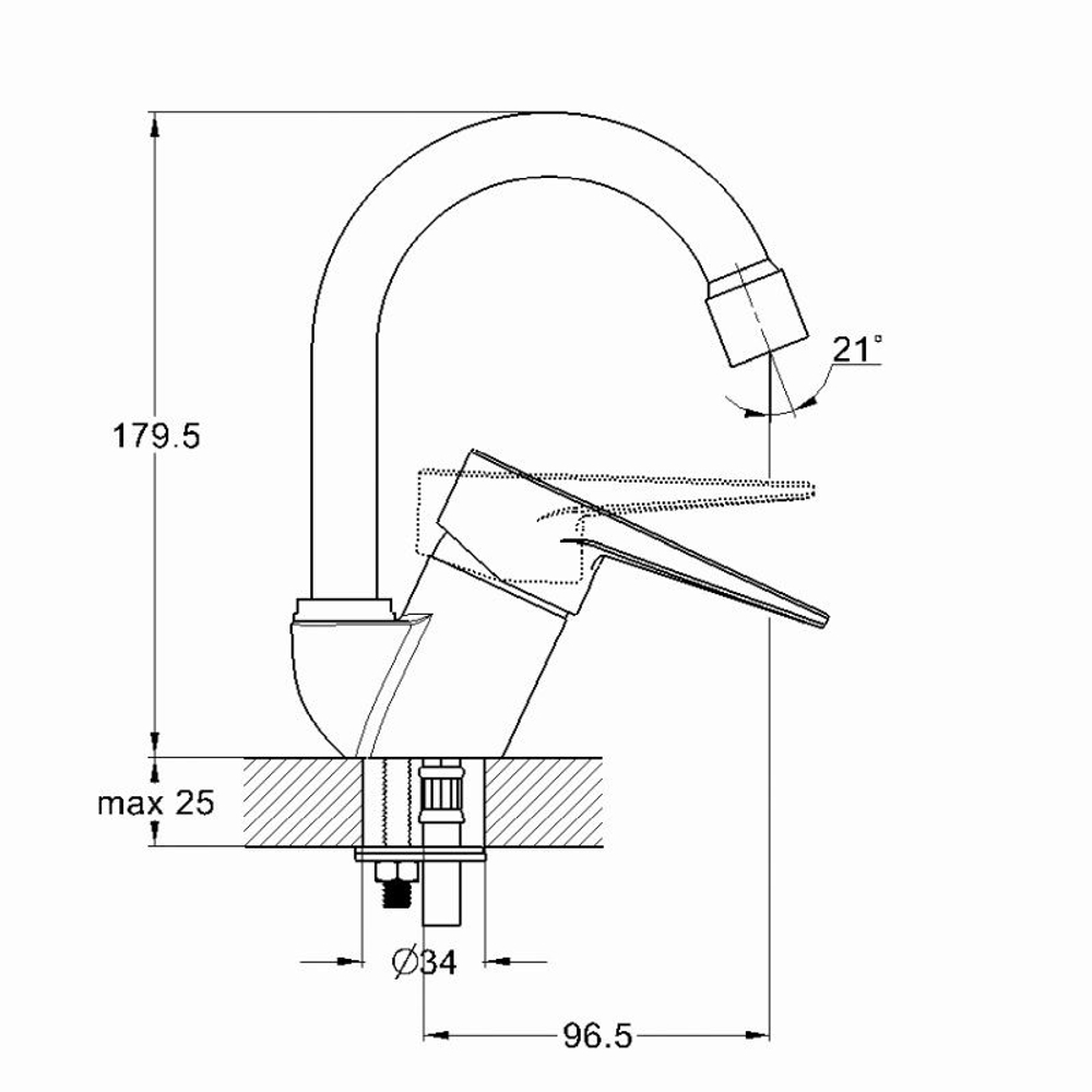 Смеситель для умывальника SOLONE, гайка, 35мм SUP1-A045