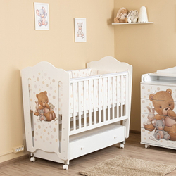 Детская кроватка Vikalex Мишкина Компания маятник, колесо белый