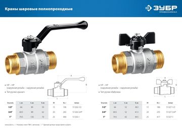 ЗУБР d 3/4″, ручка-рычаг, ″папа-папа″, полнопроходной шаровой кран (51326-3/4)