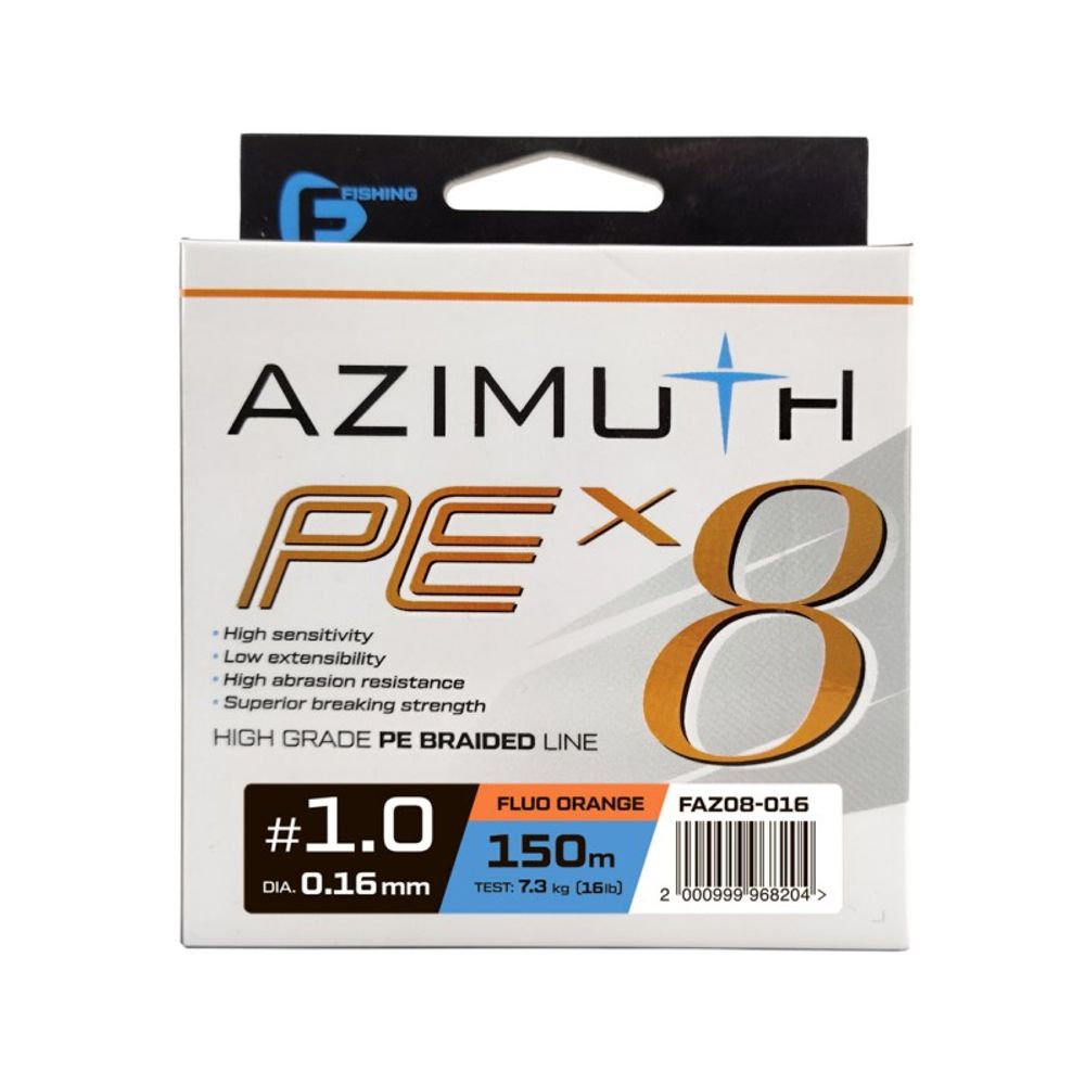 F-FISHING Шнур Azimuth PE X8 150м Orange 0,16мм 7,3кг/16lb