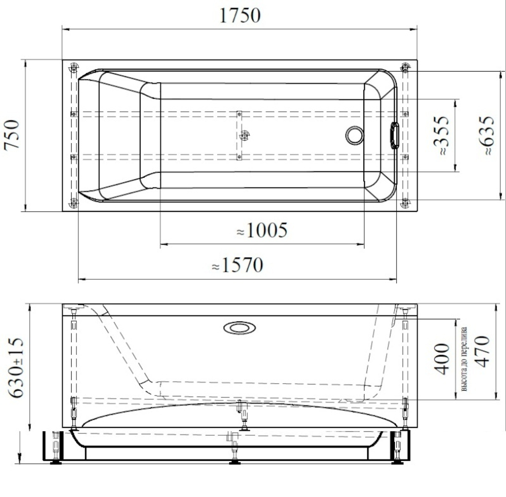 Акриловая ванна Radomir Vanessa (Радомир Ванесса) Агата 175х75, с каркасом