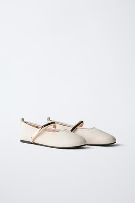 ZARA БАЛЕТКИ С МЕТАЛЛИЧЕСКИМ РЕМЕШКОМ, ЭКРЮ